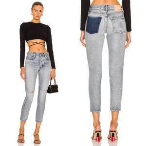 Moussy Vintage | MV Maverick Tapered Mid Rise Jeans Light Blue Distressed 29